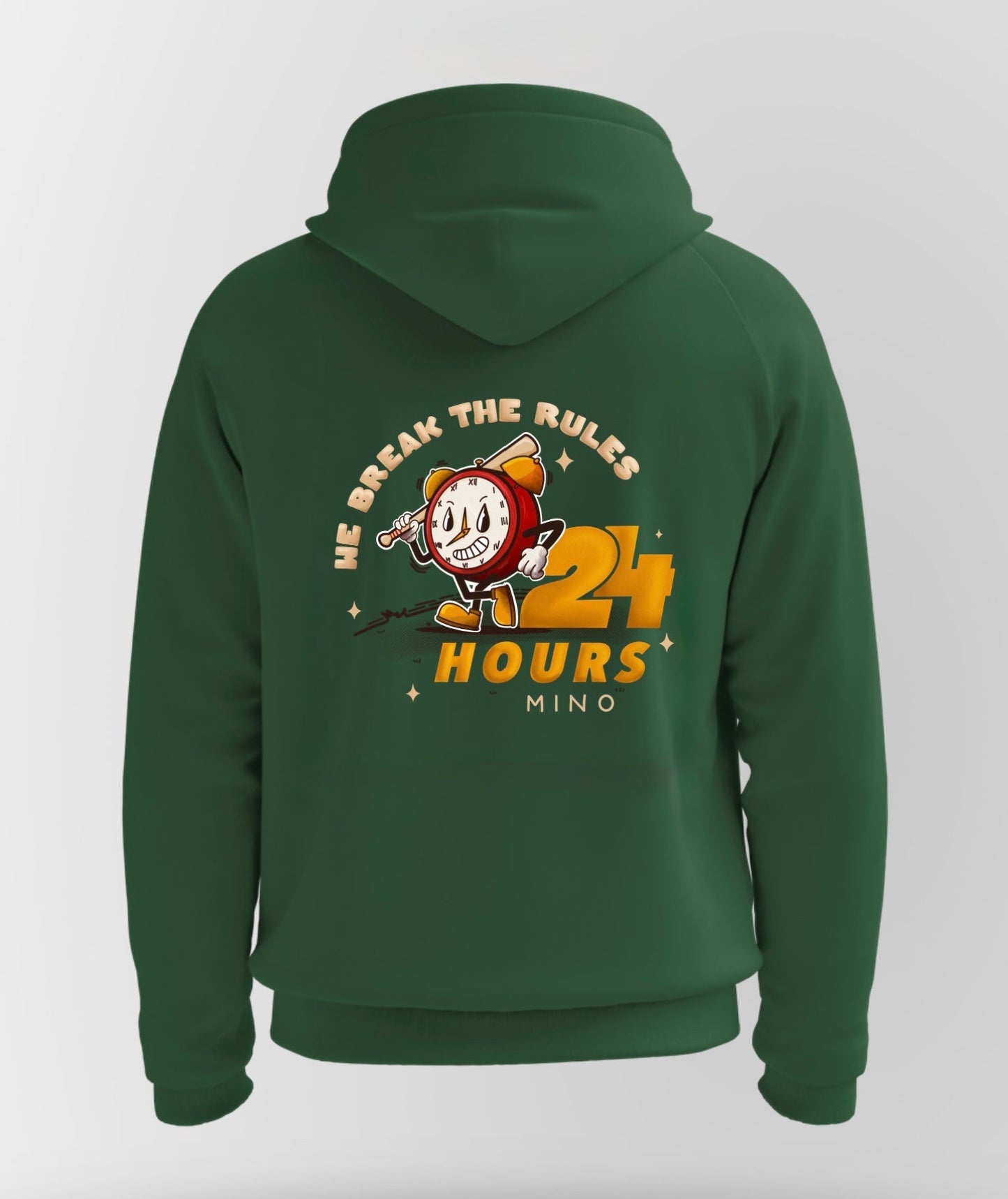 “We Break The Rules” Hoodie – Bottle Green – MINO